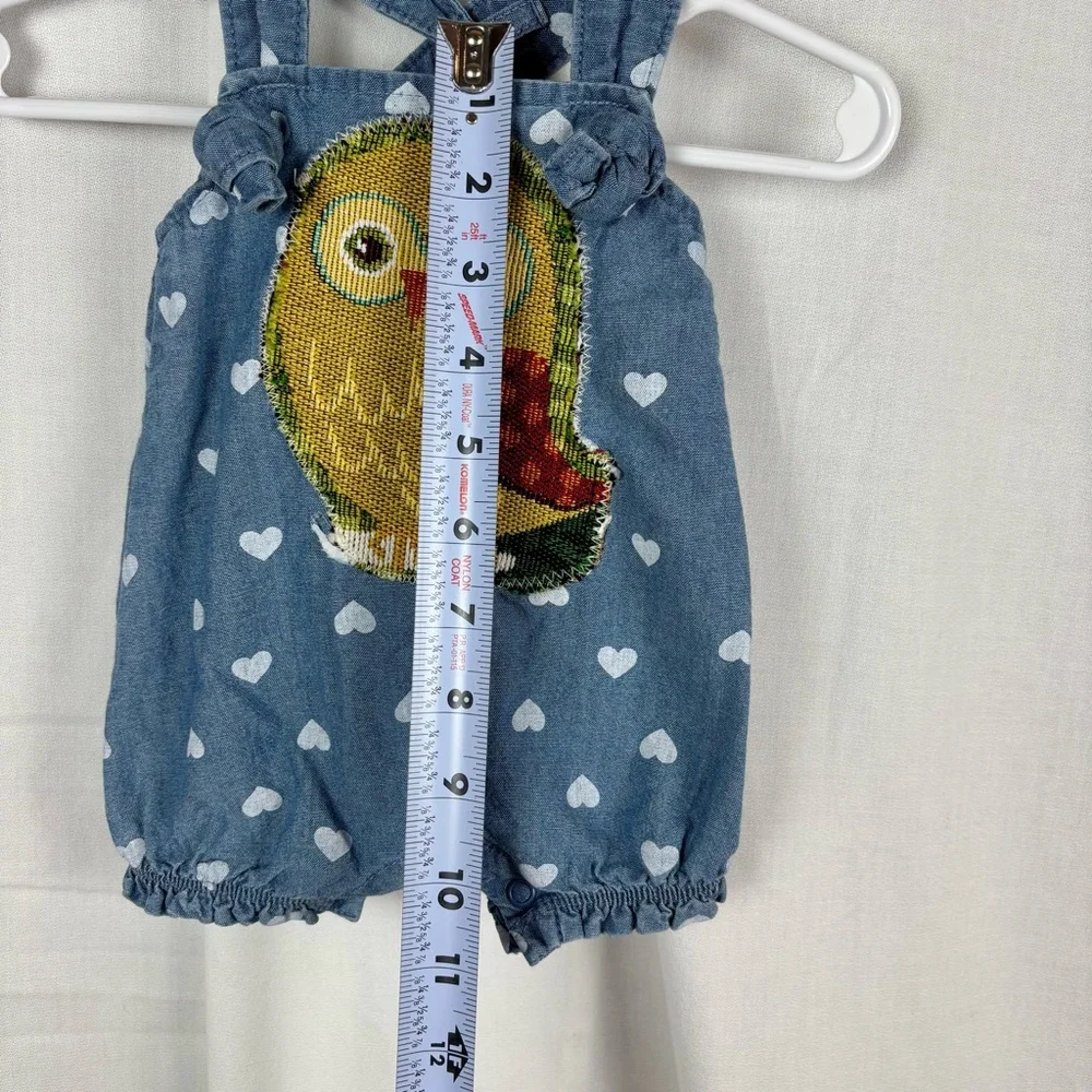 Carter's Chambray Polka‎ Dot Newborn Romper with Appliqué Owl Hand Crafted